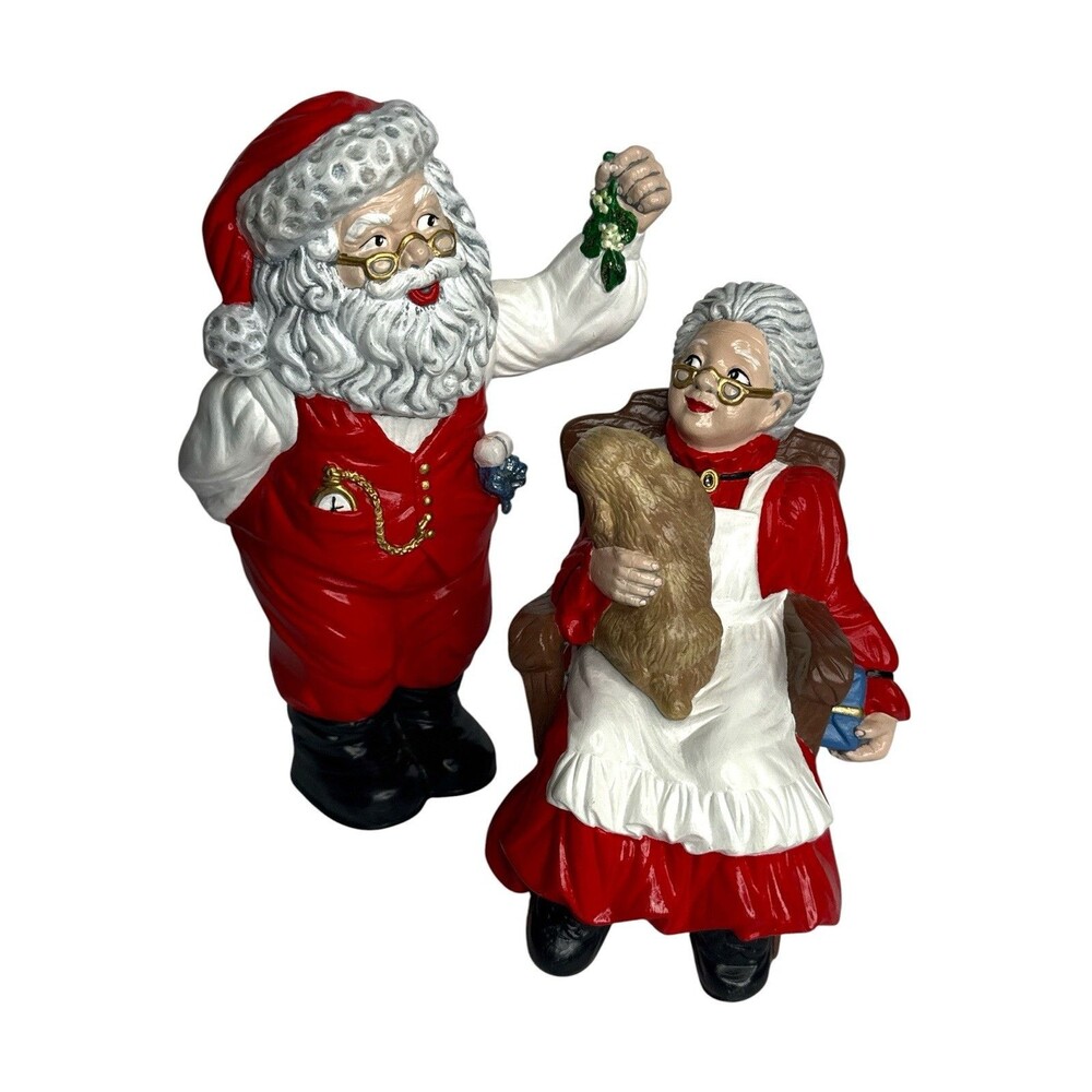 Rare Atlantic Mold Santa Mrs Claus Set Signed 1993 Vintage Ceramic Christmas